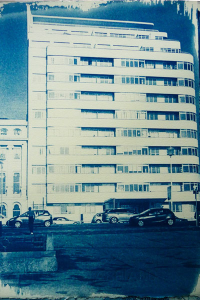 Cyanotype of Embassy Court a listed building on the border of Brighton and Hove